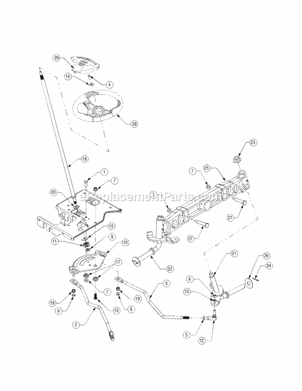 Steering Diagram and Parts List for SLT1554 13AK11CK709, 13AK11CK710, 13AK11CK712 Cub Cadet Lawn Tractor